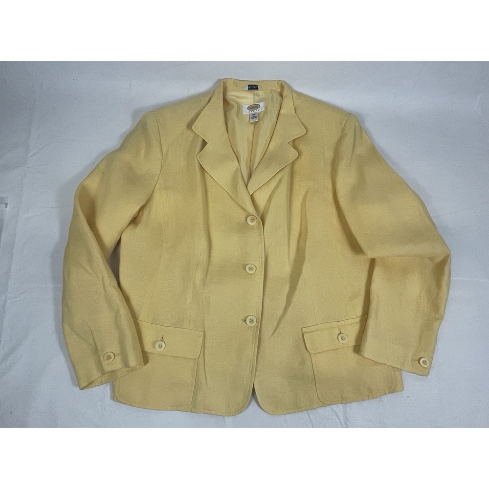 Talbots Woman Yellow Linen Blazer Jacket Size 12W Plus